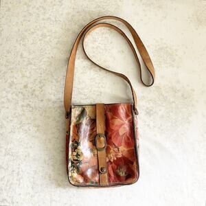 PLS READ Patricia Nash Floral Cross Body Purse Leather Pattern Print Brown Red